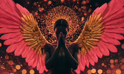 a young woman is surrounded by feathers