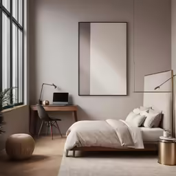 an all white bedroom with minimal decoration