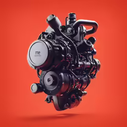 a car engine in front of a red background