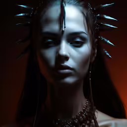 woman wearing black head jewelry on dark background