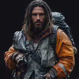 the actor is holding his rifle and wearing a vest