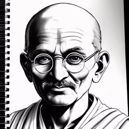 the pencil drawing of mahaji in front of a notebook