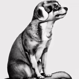 a dog that is looking up while sitting down