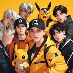 a group of kids wearing pokemon hats and shirts