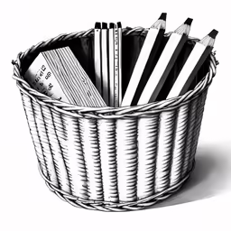 a wire basket that has pens and pencils in it
