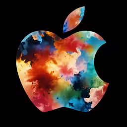 an apple logo with many colored clouds