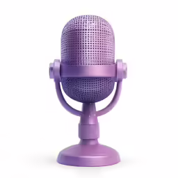 the retro microphone on a stand is purple and the image has a grid design