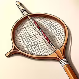 /tmp/FOOtuhJy1.jpg = a drawing of two tennis rackets sitting on the floor
,/tmp/FOOtuhJy1.jpg = two tennis rackets sit side by side in the middle of a wall
,/tmp/FOOtuhJy1.jpg = a wood tennis racquet with one red and one blue
,/tmp/FOOtuhJy1.jpg = a wooden racket laying on a white surface
,/tmp/FOOtuhJy1.jpg = the wooden tennis racket is sitting on the wall
,/tmp/FOOtuhJy1.jpg = the image has a painting of a tennis racket
,/tmp/FOOtuhJy1.jpg = a wooden tennis racket on the wall
