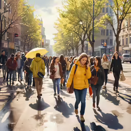a crowd of people walking down a street with umbrellas