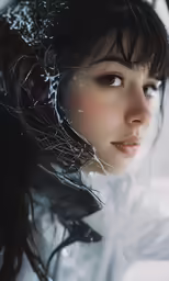 the woman is covered with ice that fell on her head