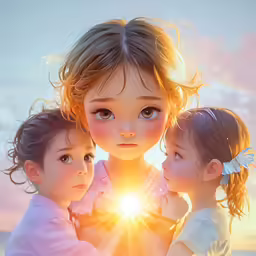 three little girls are sitting next to each other