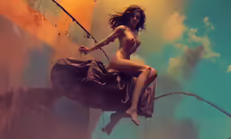 a beautiful naked woman hanging from a rail