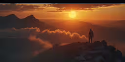 a person standing on top of a mountain watching the sun go down