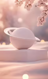 a bowl with an object inside sits on a sand - less surface