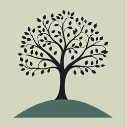 an abstract silhouette of a leaf - shaped tree on a hill