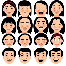various people who are smiling for the camera,a set of cartoon people