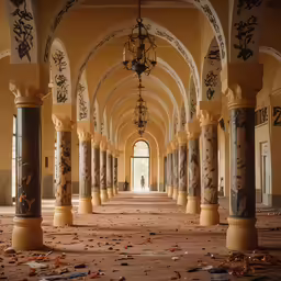 the hall has an arch with large windows