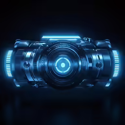 a camera that is glowing up with blue light