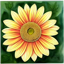 an illustration of a yellow sunflower that has been painted on green paper