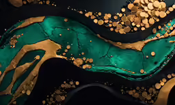 an abstract green background with gold foil circles