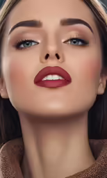 a woman with long hair and red lipstick, posing for an article