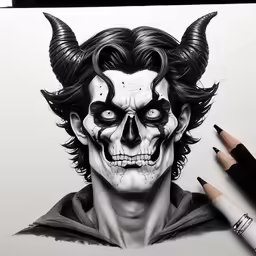 a drawing of a male with horns and blood