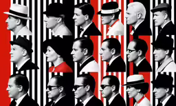 many different faces in different colors and hats