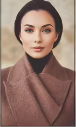 a woman with blue eyes and brown coat
