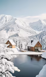 there is a picture of some houses in the snow