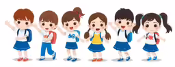 four girls are in different poses with backpacks