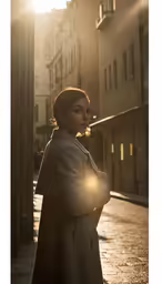 a woman standing on the street with her arms folded