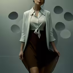 a woman wearing a dress and blazer