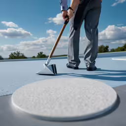 a person uses a mop to paint the cement floor