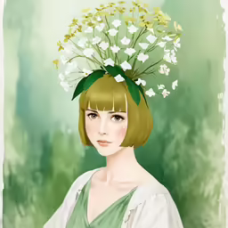 a drawing of a person with a bunch of flowers on their head