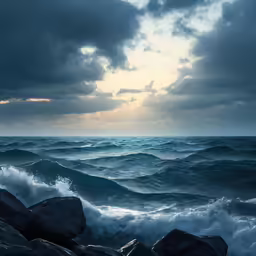 a sea wave hitting against the rocks on the shoreline