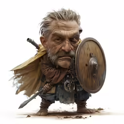 a fantasy man is holding a shield and sword