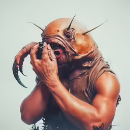 a man with very large eyes in costume holding his nose