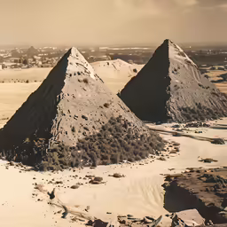 a sandy desert with a few very tall sand towers