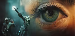 a painting of a man holding a lit bulb up to his eye