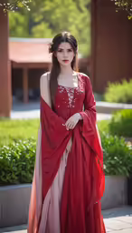 a woman is dressed in an oriental style dress