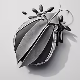 a large metal object with some leaves hanging off the side