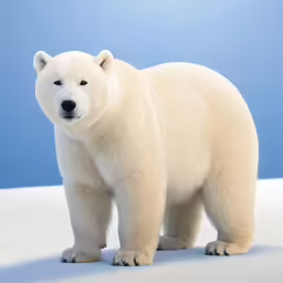a polar bear with its paws folded out standing on snow