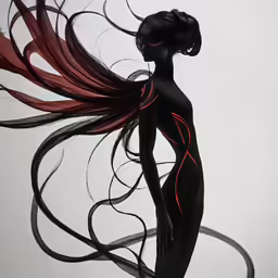 black silhouetted woman with red and grey hair
