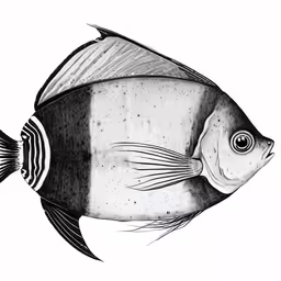 a black and white fish with one eye open