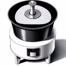 a white and black pot sitting on top of a food processor