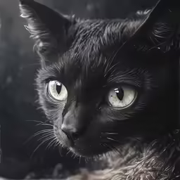 a black cat has yellow eyes and is staring