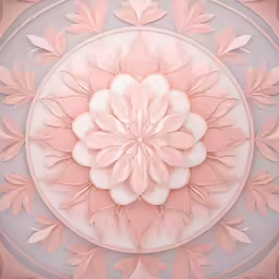 an elaborate pink and white painting on a grey background