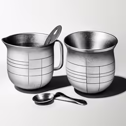 a large and small metal cup with a spoon