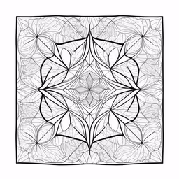 an abstract black and white square frame with some leaves on it,an intricate square design in black and white