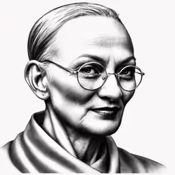 a drawing of an older woman in glasses